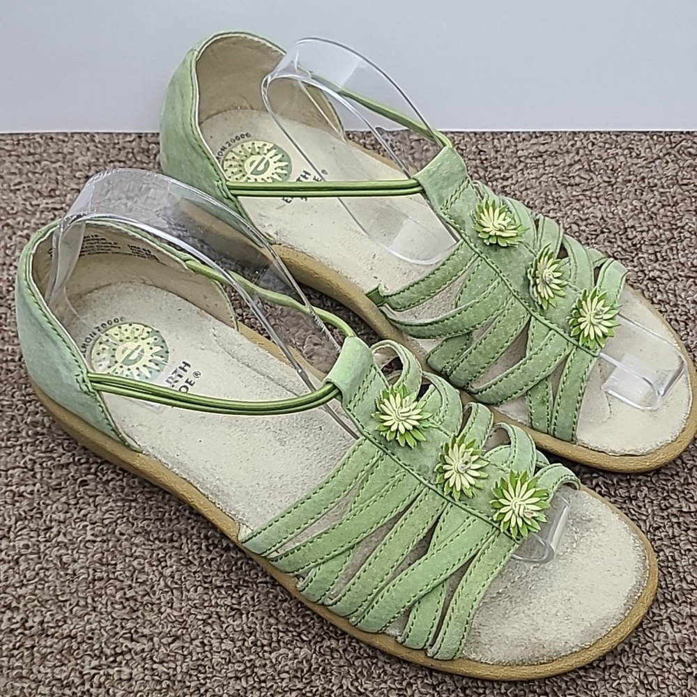 Earth Shoes Muse Green Floral Leather Sandals Sz 8.5 - Picture 2 of 9